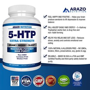 5-HTP 200 mg Supplement – 120 Capsules – Arazo Nutrition